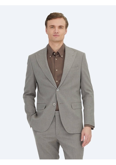 Açık Kahve Mikro Modern Fit Takım Elbise Açık Kahve