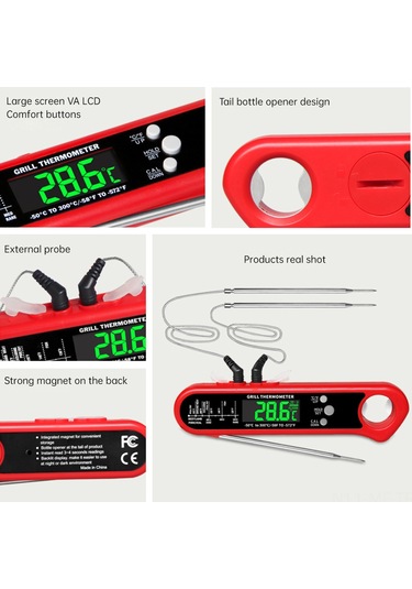 Mufunye Anında Okumalı Dijital Et Termometresi - Çift Problu, Alarmlı, Mıknatıslı Bbq Ve Fırın İçin