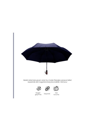 Biggdesign Moods Up Premium Ahşap Saplı Lacivert Otomatik Şemsiye, Rüzgara Dayanıklı, Hızlı Kuruyan Çok Renkli