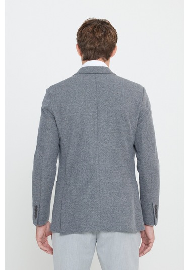 Erkek Sıyah Grı Slim Fit Dar Kesim Mono Yaka Armürlü Torba Cepli Ceket Sıyah Grı