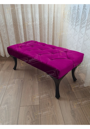 Kapitoneli Ayak Ucu Kapı Önü Antre Bench Puf Siyah Ayak 90 45 Mor