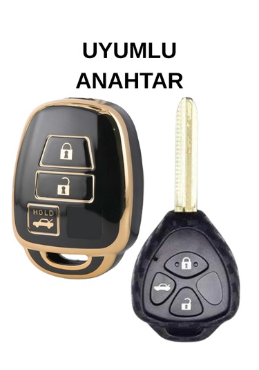 Toyota Rav4 Corolla Camry Yaris Prado Avensis Land Cruiser 3 Buton Nano Anahtar Kılıfı Siyah-gold