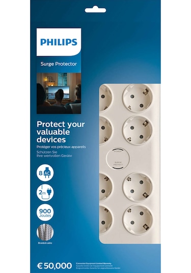 Philips SPN7080WA/62 900J 8'li Akım Korumalı Priz 2 Metre Beyaz