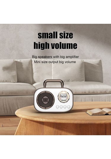 Retro Bluetooth Hoparlör Subwoofer Mini Kablosuz Hoparlör-beyaz