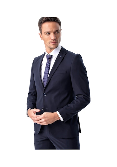 Morven Erkek Lacivert Basic Düz Slim Fit Dar Kesim Çift Yırtmaç - 498888121 Lacivert