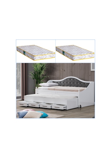 Yavrulu Yatak, Eymen Antrasit Gri Yavrulu Karyola+2 Comfort Yatak