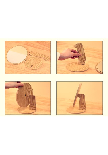 Gaman Yuvarlak Masaüstü Ahşap Makyaj Aynası