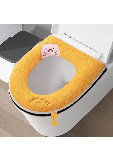 Ev Tipi Tuvalet Dört Mevsim Üniversal Klozet Su Geçirmez Kapak Tuvalet Halkası Meng Meng Domuzu - Sarı Sarı