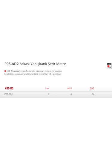 Ceta Form P05-ad2 Arkası Yapışkanlı Şerit Metre - 2 Metre / 13 Mm