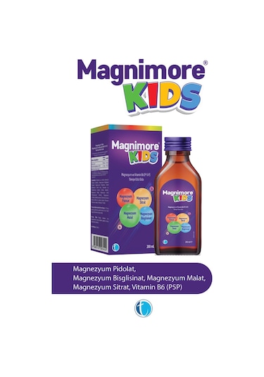 Magnimore Kids Magnezyum Pidolat Bisglisinat Sitrat Malat Vitamin B6 P5p 200 ML