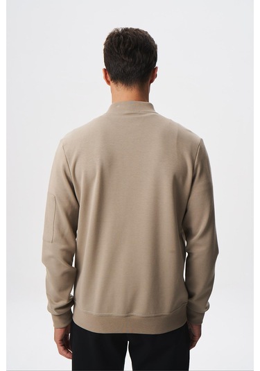Arma Erkek Slim Fit Scuba Su Geçirmeyen Kumaş Basic Kol Cepli Tam Fermuar Kolej Yaka Sweatshirt K28324988301 Gri