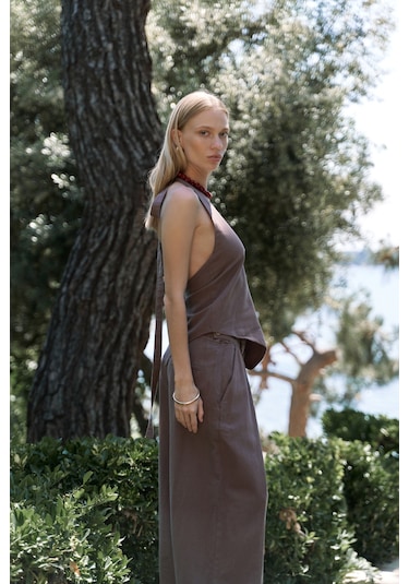 Mai Collection Mai Studios Co. Alidah Pileli Açık Kahve Bol Paça Pantolon Kahve