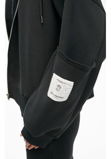 Grımelange Vıvıenne Kadın Metal Fermuarlı Kapüşonlu Kolda Süs Etiket Ve Cep Detaylı Antrasit Sweatsh Antrasit