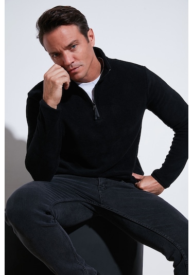 Buratti Slim Fit Yarım Fermuarlı Dik Yaka Erkek Polar 5906003 Siyah