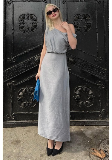 Madmext Madmext Gri Düşük Omuz Elbise Mg2349 Gri