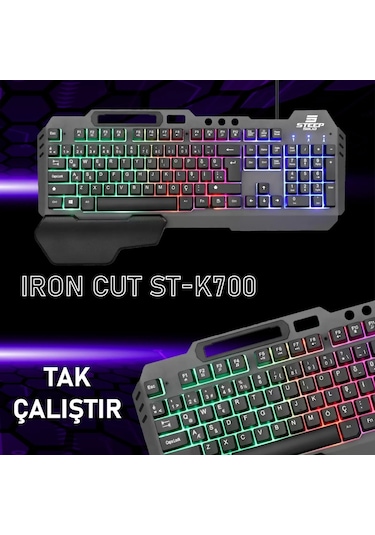 Gaming Klavye Mekanik Hisli Bilek Destekli Kablolu Rainbow Işıklı Oyuncu Klavye