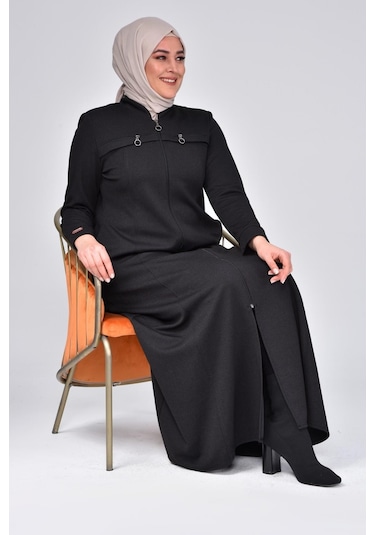 Kadın Büyük Beden Fermuarlı Kışlık Kaban Pardesü 001