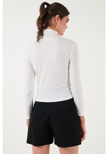 Lela Streç Büzgü Detaylı Slim Fit Dik Yaka Bayan Bluz 669925 Ekru