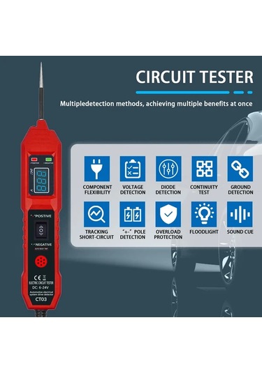 Willowhaven Yeşil 6-24v Araç Elektrik Test Cihazı Led Ekranlı Buzzerlı Oto Motor Tamir