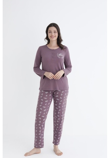 Uzun Kol Mevsimlik Pijama Takımı Viskon Alperi 790-31 Mor