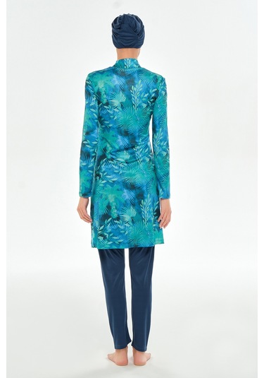 Likralı Tam Kapalı Tesettür Mayo Desenli 3102 Açık Lacivert Açık Lacivert