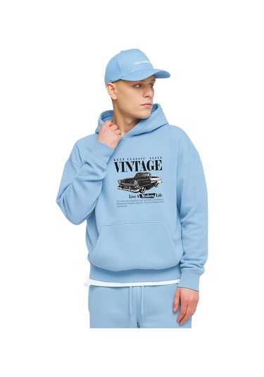 Vintage Baskılı Sweatshırt Bebe Mavisi