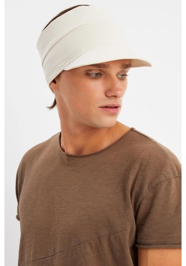 Erkek Uv Koruyuculu %100 Pamuklu Penye Tenis Golf Stil Vizör Şapka Siperlik - Tek Ebat / Bej Bej