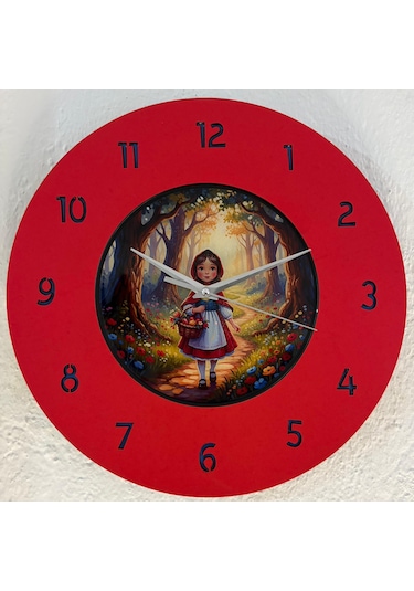Kişiye Özel İsimli Çocuk Odası Duvar Saati Epoksi Dolgulu 35 Cm Masallar Serisi Kırmızı