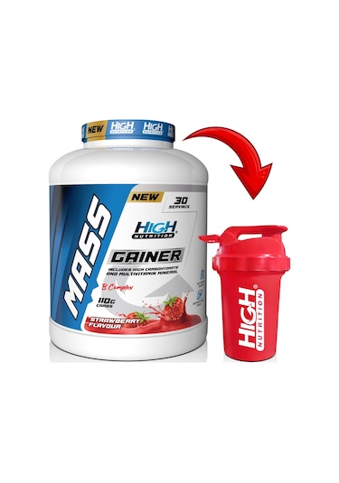 Mass Gainer 3600 Gr Hacim Kütle Kas Karbonhidrat Tozu Çilek Aromalı Shaker Hediyeli