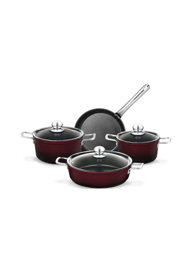 Madame Coco Titanium Professional Tencere Seti 7 Parça 1ktncr014118-22-26-26cm-bordo