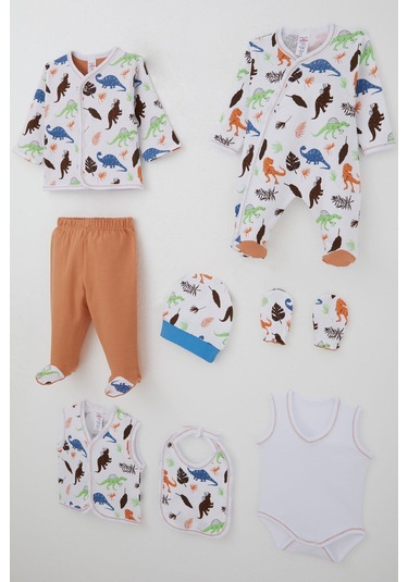 Breeze Erkek Bebek Hastane Çıkışı 8 Li Dinozor Krallığı 0-3 Ay, Beyaz Beyaz