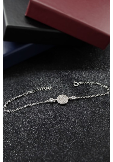 Parmas Design Yuvarlak Zirkon Taşlı 925 Ayar Gümüş Ayarlanabilir Kadın Bileklik - Gümüş