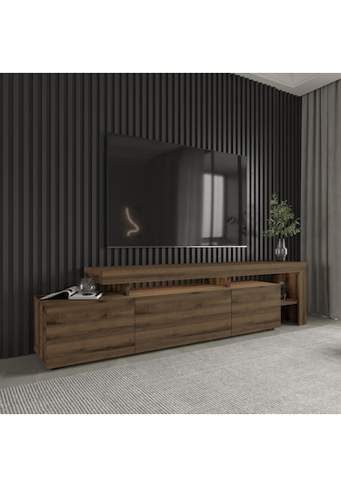 Beliz Modern LED Işıklı 3 Kapaklı, Raflı TV Sehpası – 192 cm