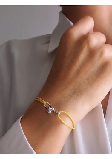 Tiffany Model Deri İpli El Yapımı Silver Sarı Renkli Bileklik Sarı