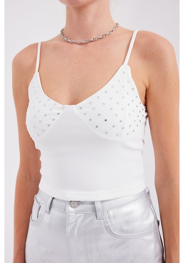 Bigdart 918 İp Askılı Crop Top - Beyaz 001