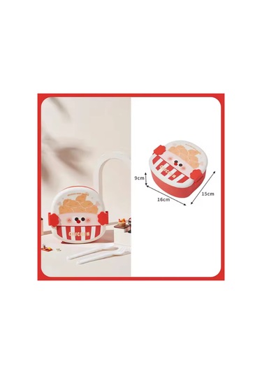 Kızarmış Tavuk Şeklinde Çocuklar İçin Taşınabilir Kapaklı Çatal Kaşık 3 Bölmeli Öğle Yemeği Kutusu Kırmızı