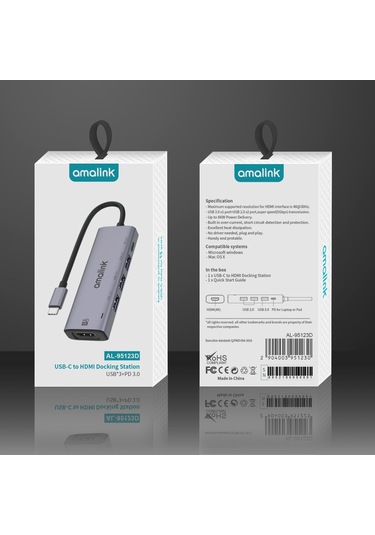 Cbtx Amalınk Al-95123d 5'i 1 Arada 86w Güç Dağıtımı Tip C Hub 4k Hdmı 2x Usb 2.0 3.0 Pd 3.0 Adaptörü Mac Os X Microsoft Windows İçin