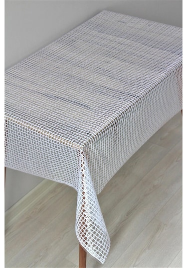 Pvc Şeffaf Kaplama Silinebilir Masa Örtüsü Örgü Hasır Beyaz