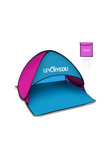 Moveevo Güneşten Koruyucu Otomatik Açılır Mini Çadır - Sahne, Plaj, Park İçin 190t Gümüş Kaplı Kumaş - Cep Telefonu Bölmesi Ve Çantası Mavi/kırmızı Mavi - Kırmızı