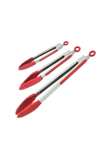 Xiyyadms Yüksek Isıya Dayanıklı Silikon Uçlu Paslanmaz Çelik Mutfak Maşası - 230 C'ye Kadar Kırmızı