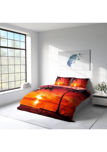 Monohome Gün Batımı 3D Pamuk Saten Çift Kişilik Nevresim Takımı Çok Renkli