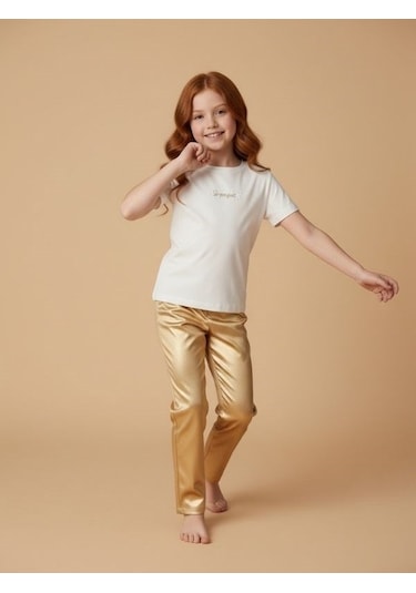 Zekids Kız Çocuk Tasarım T-shirt-17201 Ekru