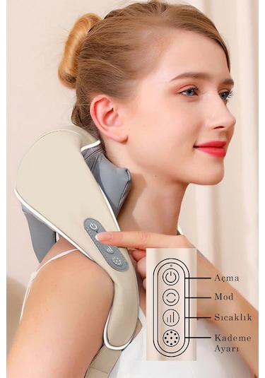 Ovmalı Ve Isıtmalı Masaj Aleti Boyun Sırt Bel Boyun Bej