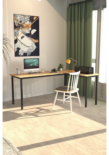 Viva L Çalışma Masası Bilgisayar Masası Ofis Masası 150x55 Atlantik Çam  -  Siyah