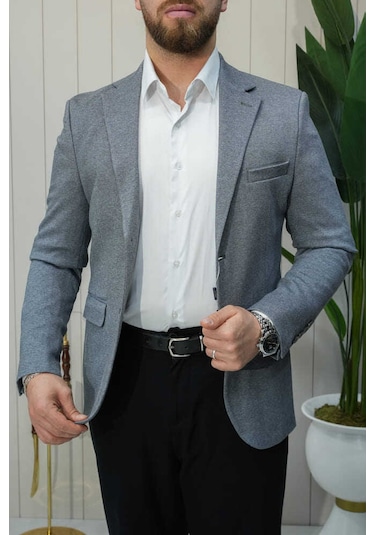 Bys Beystil Sivri Yaka Gri Ceket 50683 - Slim Fit