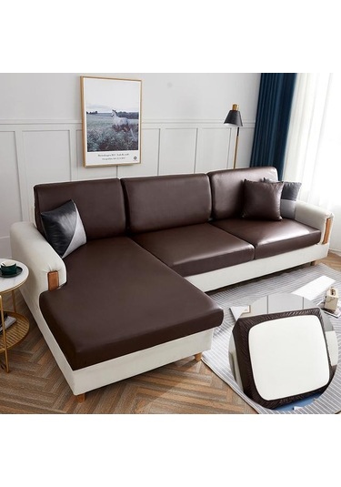 Kahve Su Geçirmez Pu Mobilyalar Koruyucu Kanepe Minder Örtüsü Köşe Kanepe Koltuk Minderi Slipcover Elastik Düz Renk Kanepe Örtüsü Normal Size-1