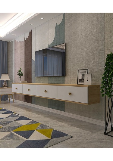 Tda2401dbg - Zuzu Double Duvara Montaj Tv Stand Safirmeşe-beyaz-gold 240cm Safirmeşe-beyaz