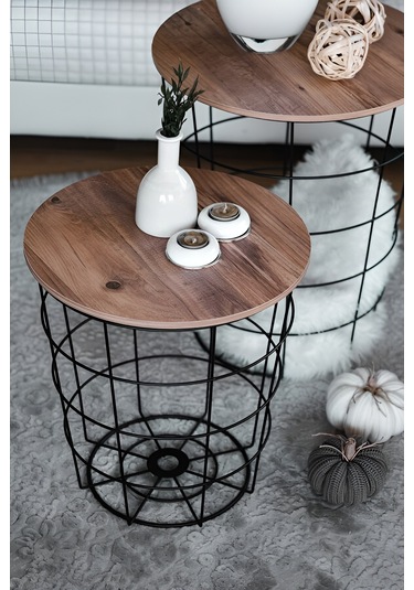 Tel Saklama Sepetli Zigon Metal Orta Sehpa 2’li