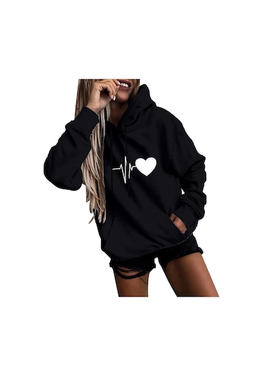 Beyaz Fo Kadın Moda Rahat Eğlenceli Baskı Kapşonlu Kazak Gevşek Spor Üstleri Kazak Beyaz