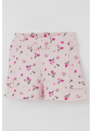 Breeze Kız Bebek Şortlu Takım Çiçek Baskılı Kelebek Nakışlı Düğme Aksesuarlı 6 Ay-2 Yaş, Pembe Pembe